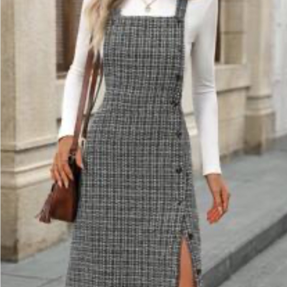 Emory Rose SHEIN Black and White Sleeveless Overall Dress Midi Button Up